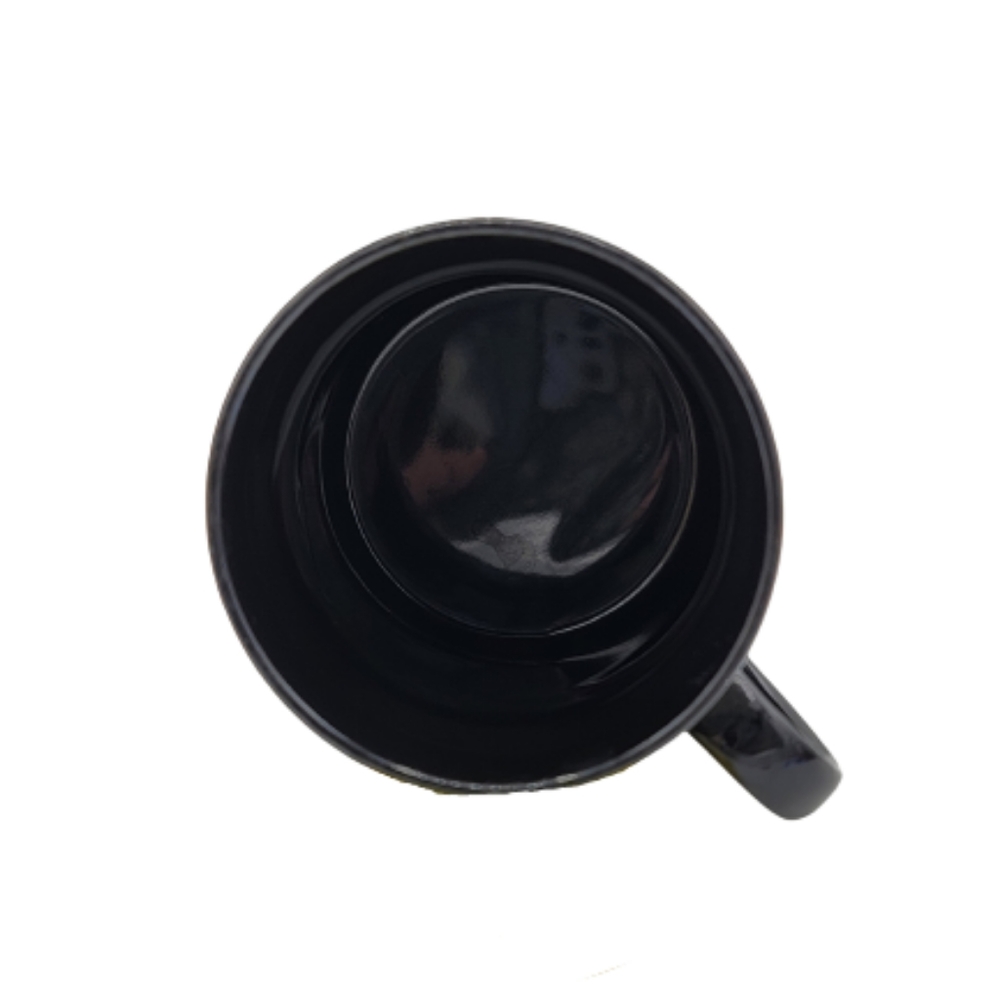 Monochrome Black on Black Jacquard Style Pear Fruit Floral Mug - Picture 6 of 7